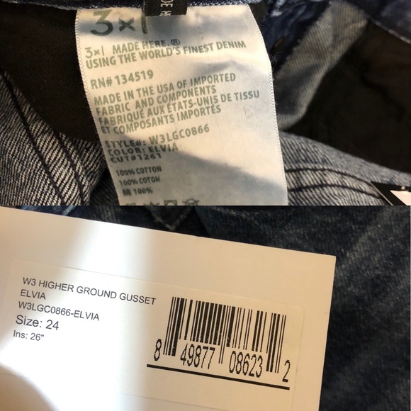 3x1 Higher Ground Gusset Raw Hem bell bottom wide leg Jeans size 24 color Elvia - Picture 8 of 8